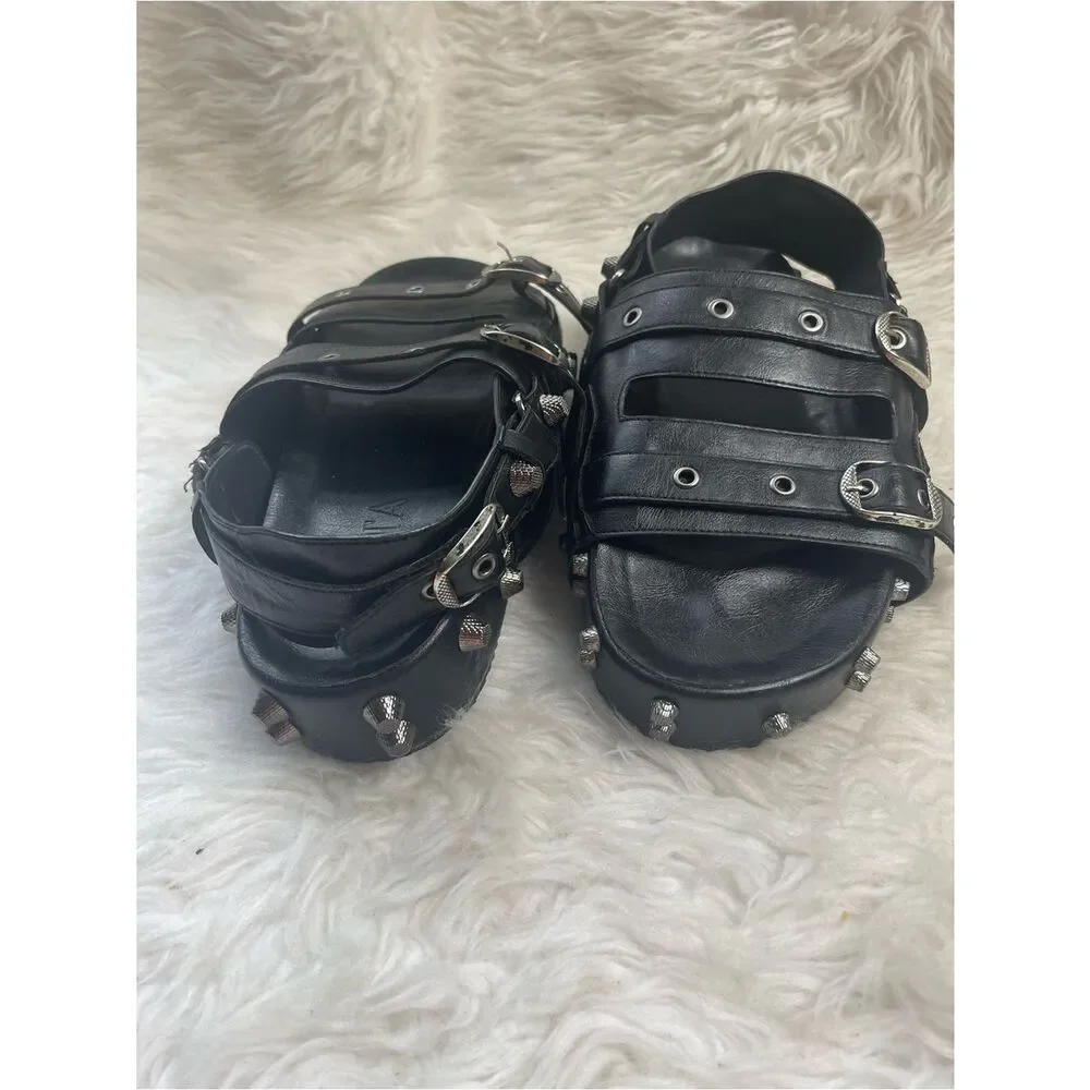 Vesta synthetic Black Studded Buckle Platform Sandals.Goth style SZ11.5